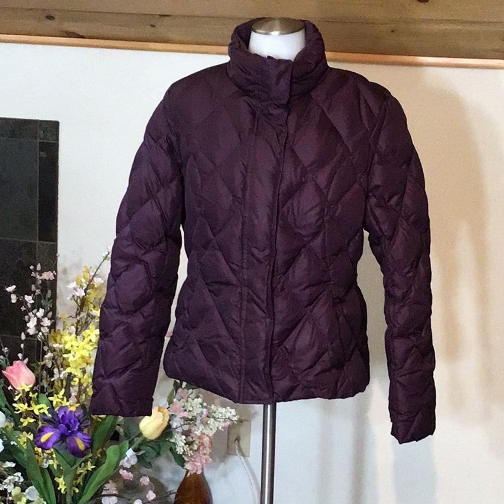 Dark purple Eddie Bauer Premium Goose down puffer jacket.